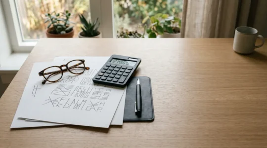Documents officiels de succession et calculatrice sur un bureau pour estimer les frais notariaux