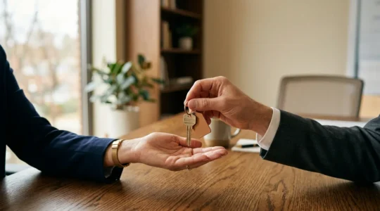 Main remettant les clés d'une maison symbolisant l'obtention d'un prêt immobilier avec apport personnel