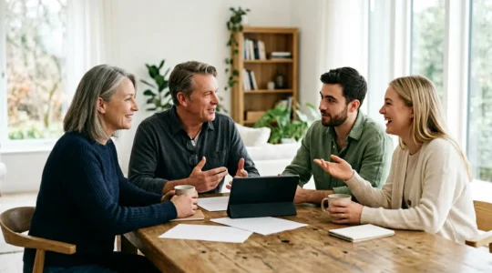 Transmission patrimoniale sereine entre générations dans un cadre familial chaleureux