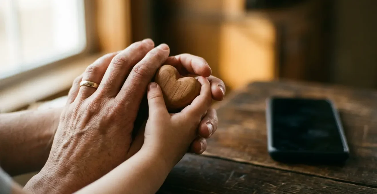 Contraste symbolique entre protection familiale et protection d'objets matériels illustrant les priorités d'assurance