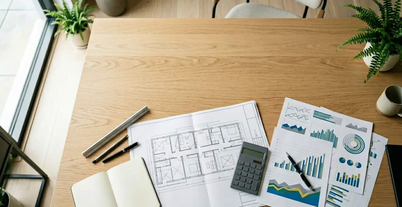 Vue d'ensemble d'un investisseur analysant les finances de son bien immobilier