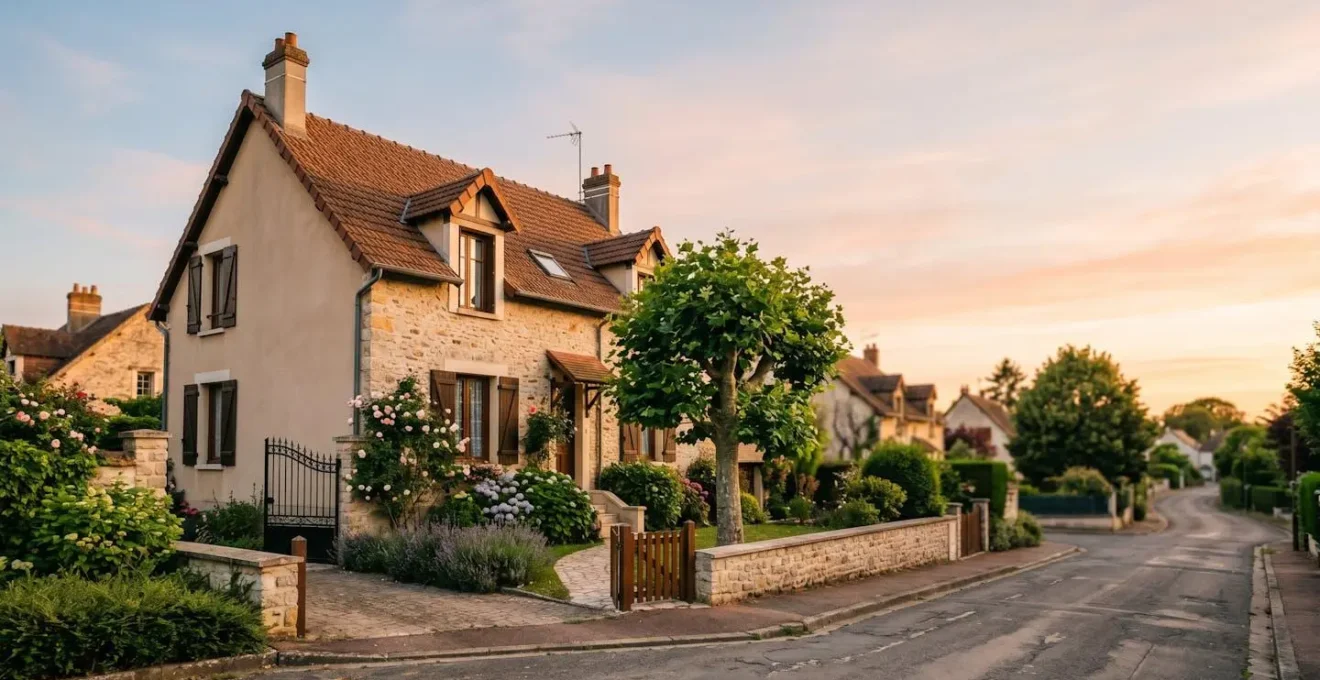 Maison familiale française vue de l'extérieur avec jardin et clôture