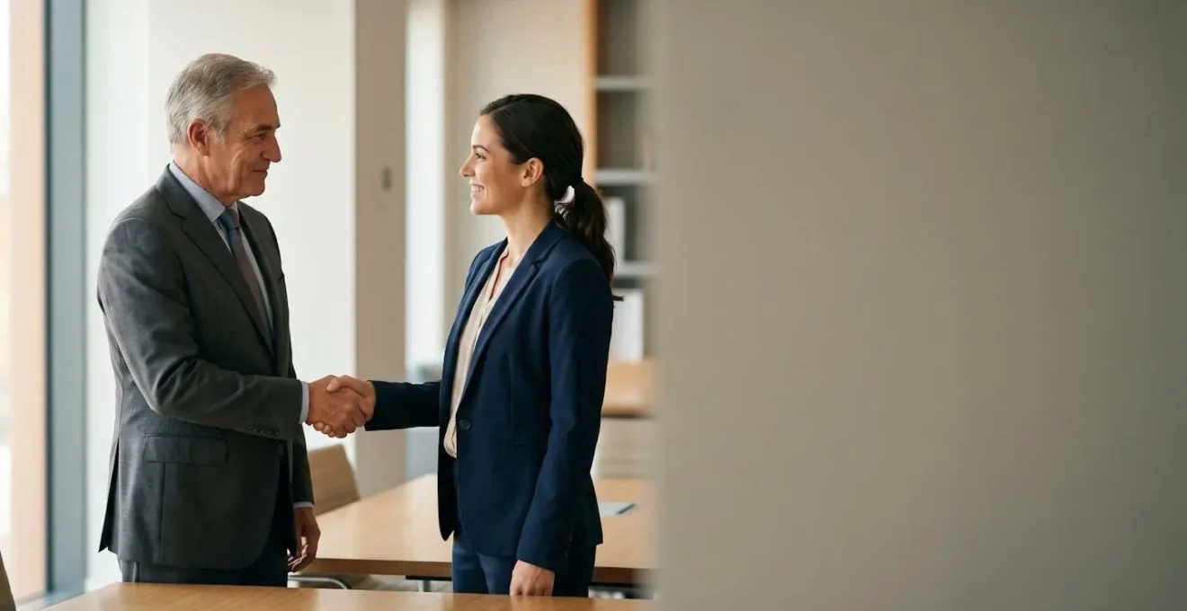 Scène symbolisant la transition de gestion entre mandataire et héritiers dans un cadre professionnel