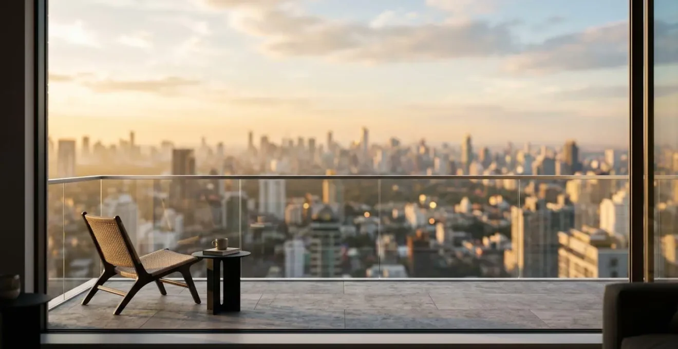 Terrasse privative d'appartement avec vue degagee sur environnement urbain